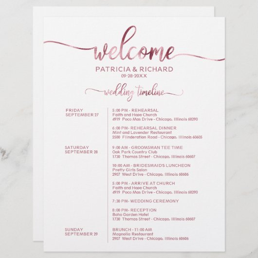 Einfache Chic Timeline zum Hochzeitstag (Vorne/Hinten)