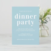 Einfache Chic Typografie Blue Glow Dinner Party Einladung (Stehend Vorderseite)