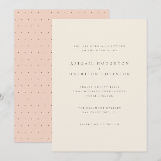 Einfache Chic Typografie Blush & Cream Wedding Einladung (Vorne/Hinten)