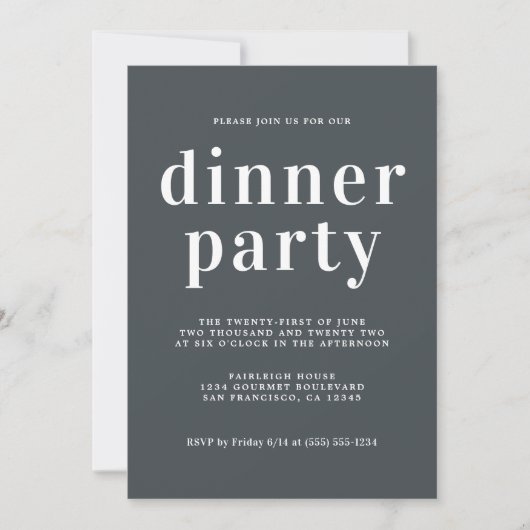Einfache Chic Typografie Off Black Dinner Party Einladung (Vorderseite)