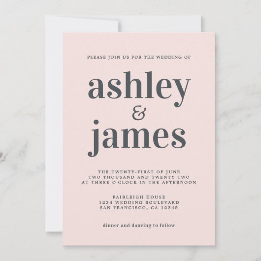 Einfache Chic Typografie Pastel Pink Hochzeit Einladung (Vorderseite)