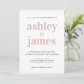 Einfache Chic Typografie Silver Pink Wedding Einladung (Stehend Vorderseite)