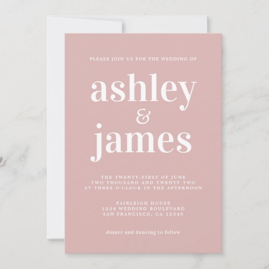 Einfache Chic Typografie Silver Pink Wedding Einladung (Vorderseite)