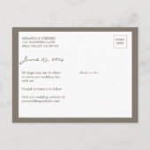 Einfache Chic Wedding Save the Date Foto Postcard Ankündigungspostkarte (Rückseite)