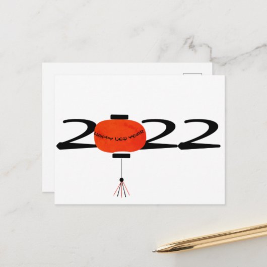Einfache chinesische New Year Fan Red 2022 Gold Po Postkarte (Vorderseite/Rückseite Beispiel)