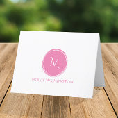 Einfache Circle Monogramm Pink Falte Mitteilungska Dankeskarte