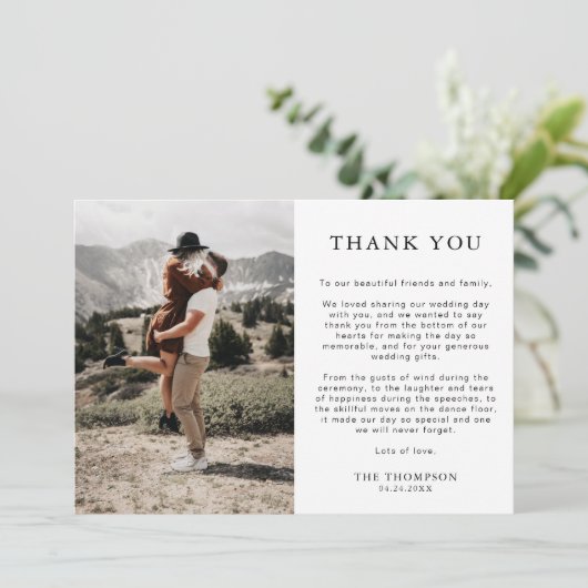 Einfache Classic 2 Foto Hochzeit Dankeskarte (Stehend Vorderseite)