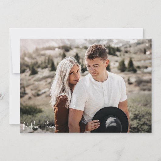 Einfache Classic 2 Foto Hochzeit Dankeskarte (Rückseite)