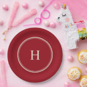 Einfache Classic Elegante Monogram auf Cranberry R Pappteller (Party)
