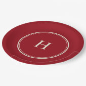 Einfache Classic Elegante Monogram auf Cranberry R Pappteller (Schrägansicht)