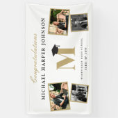 Einfache Classic Monogram 4 Foto Graduation Party Banner (Vertikal)