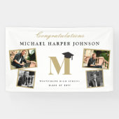 Einfache Classic Monogram 4 Foto Graduation Party Banner (Horizontal)
