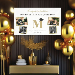 Einfache Classic Monogram 4 Foto Graduation Party Banner