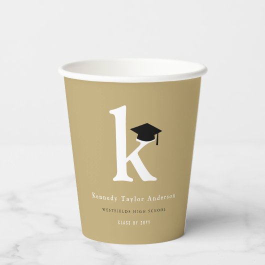 Einfache Classic Monogram Moderne Graduierungspart Pappbecher (Rückseite)