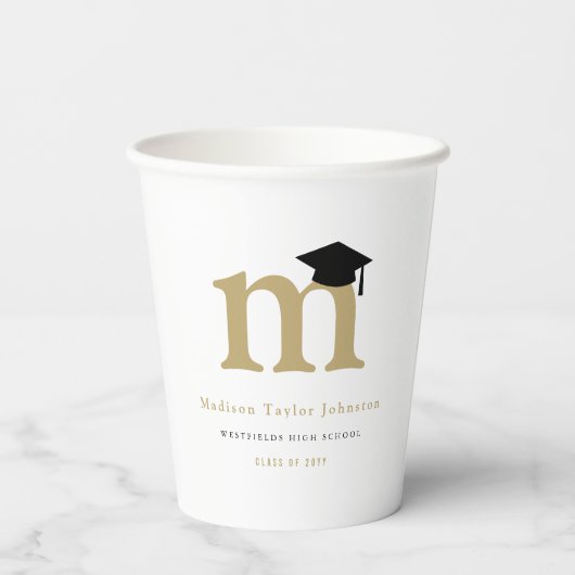 Einfache Classic Monogram Moderne Graduierungspart Pappbecher (Rückseite)