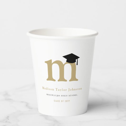 Einfache Classic Monogram Moderne Graduierungspart Pappbecher (Vorderseite)