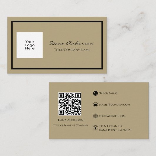Einfache Classic QR Code Black and Tan Business Ca Visitenkarte (Vorne/Hinten)