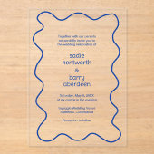 Einfache Cobalt Blue Squiggle Frame Moderne Hochze Acryleinladungen (Vorderseite)