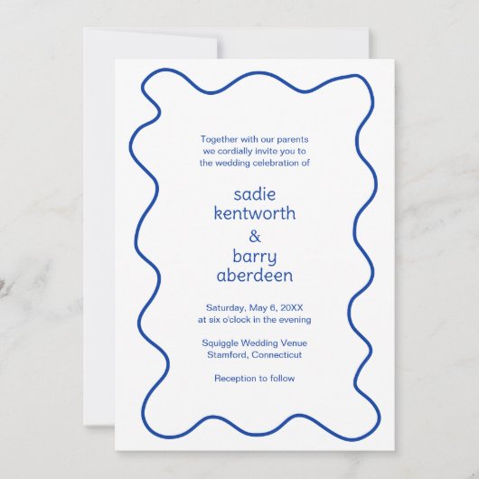 Einfache Cobalt Blue Squiggle Frame Moderne Hochze Einladung (Vorderseite)