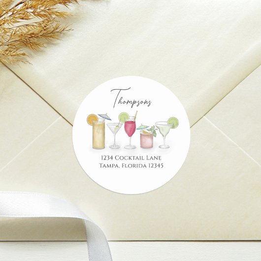 Einfache Cocktailgetränke Aquarellfarben Rücksende Runder Aufkleber