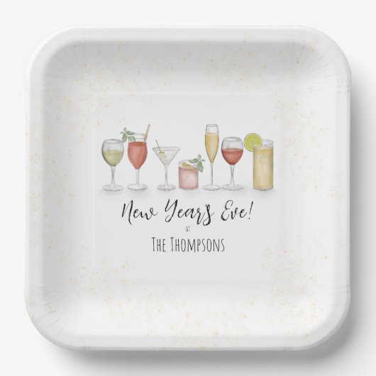 Einfache Cocktailgetränke im New Years Party Aquar Pappteller (Vorderseite)