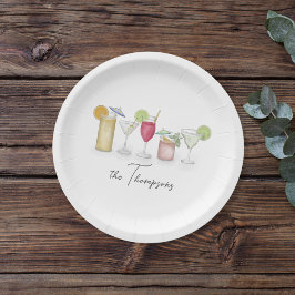 Einfache Cocktailgetränke Wasserfarbe Whimsical Cu Pappteller