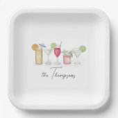 Einfache Cocktailgetränke Wasserfarbe Whimsical Cu Pappteller (Vorderseite)