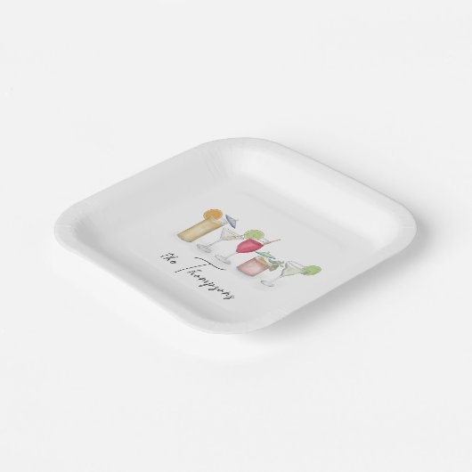 Einfache Cocktailgetränke Wasserfarbe Whimsical Cu Pappteller (Gewinkelt)