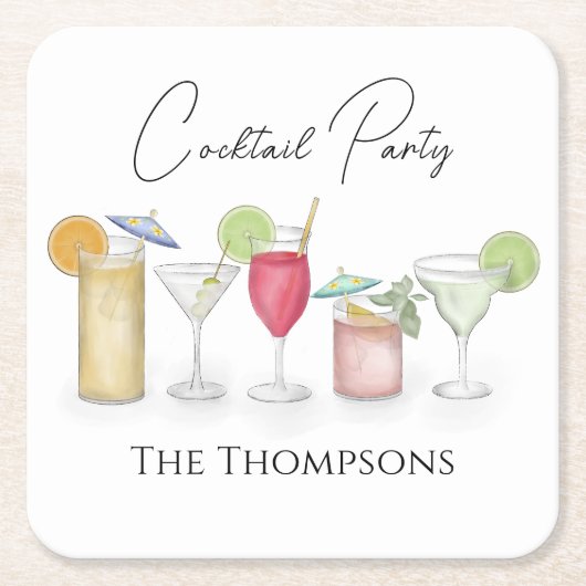 Einfache Cocktailgetränke Wasserfarbe Whimsikales Rechteckiger Pappuntersetzer (Vorderseite)