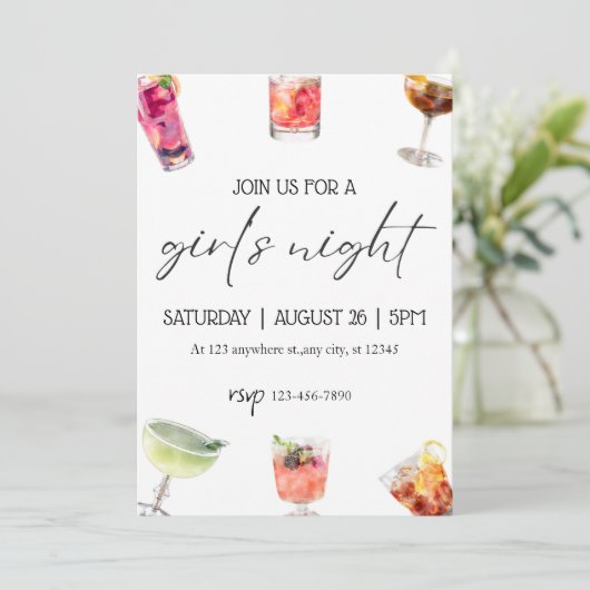Einfache Cocktails Giro Night Junggeselinnen-Absch Einladung (Stehend Vorderseite)