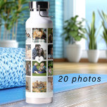 Einfache Collage aus Foto mit Monogramm Sake<br><div class="desc">Fügen Sie 20 Fotos für Familie, Kinder, Haustiere oder Freunde hinzu und kreieren Sie Ihre eigene trendige Collage Grid Weiß- und Schwarzwasserflasche mit Ihrem persönlichen oder familiären Monogramm-Namen in einem weißen Herz. Einfach mit Ihren benutzerdefinierten quadratischen Bildern und Buchstaben personalisieren. Es kann ein nettes, nachdenkliches Geschenk für ein Familienmitglied, einen...</div>