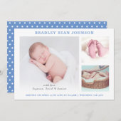 Einfache Collage | Baby Boy Blue Foto Birth Ankündigung (Vorne/Hinten)