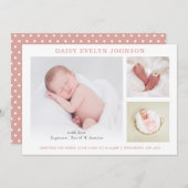 Einfache Collage | Baby Girl Soft Pink Foto Birth Ankündigung (Vorne/Hinten)