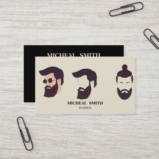 Einfache Coole Retro-Vintage Barber-Monogramm-Sche Visitenkarte (Vorderseite/Rückseite Beispiel)