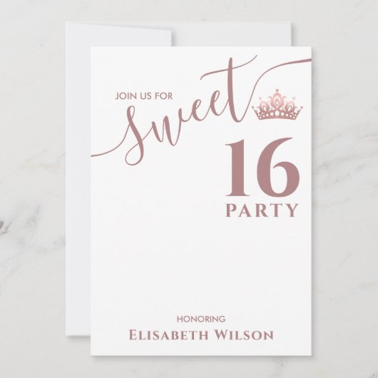 Einfache Coole Rose Goldtiara, süß 16 Einladung (Vorderseite)