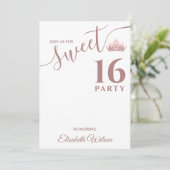 Einfache Coole Rose Goldtiara, süß 16 Einladung (Stehend Vorderseite)