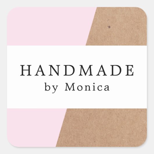 Einfache Coole Rose Kraft Weißband Handgemachte Te Quadratischer Aufkleber (Vorderseite)