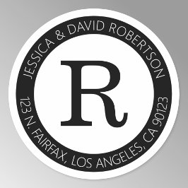 Einfache Coole Schwarz & Weiß & Rücksendeadresse Runder Aufkleber