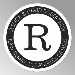 Einfache coole Schwarzweiß-Adresse und Rücksendead Runder Aufkleber