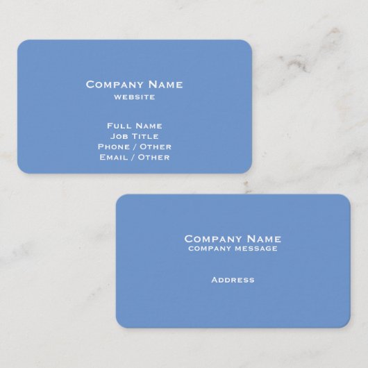 Einfache Cornflower Blue Business Card Visitenkarte (Vorne/Hinten)