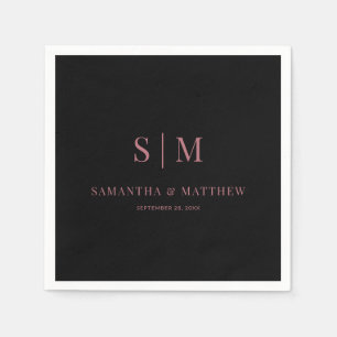 Einfache Couple Initials Black and Rose Gold Hochz Serviette