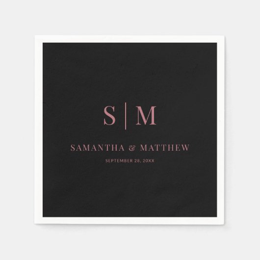 Einfache Couple Initials Black and Rose Gold Hochz Serviette (Vorderseite)