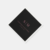 Einfache Couple Initials Black and Rose Gold Hochz Serviette (Ecke)