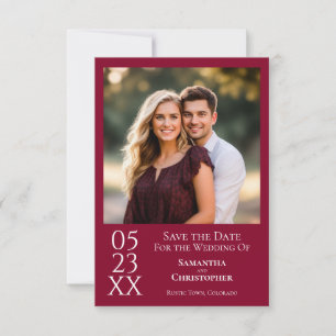 Einfache Cranberry-Rote Moderne Minimale Foto-Hoch Save The Date