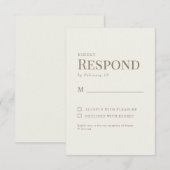 Einfache Cream Gold Text Wedding RSVP (Vorne/Hinten)