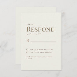 Einfache Cream Gold Text Wedding RSVP