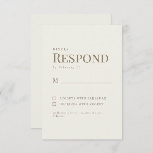 Einfache Cream Gold Text Wedding RSVP (Vorne/Hinten)