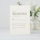 Einfache Cream Gold Text Wedding RSVP Karte (Stehend Vorderseite)