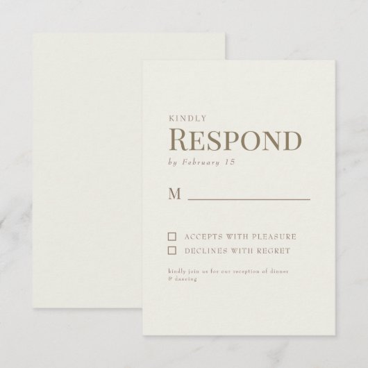 Einfache Cream Gold Text Wedding RSVP Karte (Vorne/Hinten)