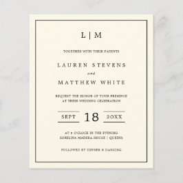 Einfache Cream Monogram Budget Hochzeit Einladung